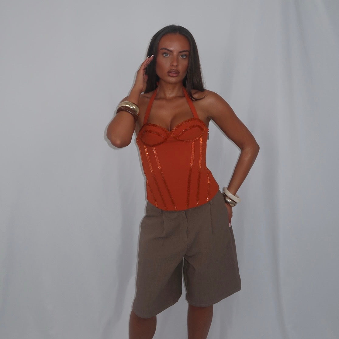 “Twinkle” corset in burnt orange