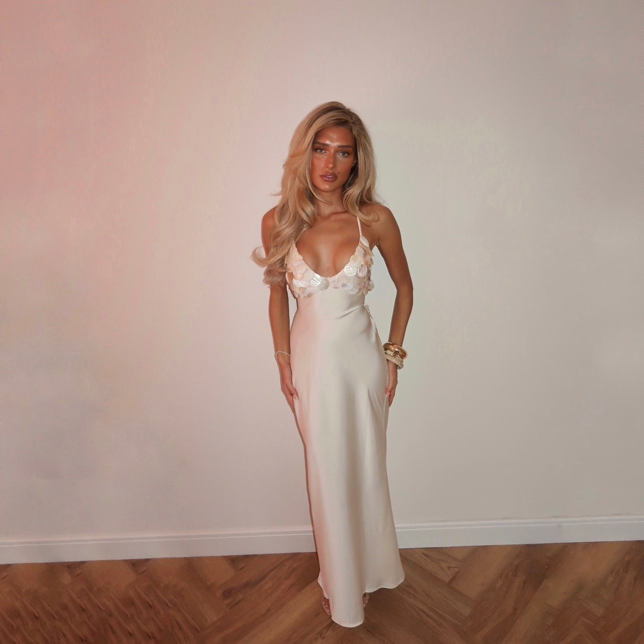 silk pearl dress The Fitzgerald Dress in Pearl Silk, Size Medium