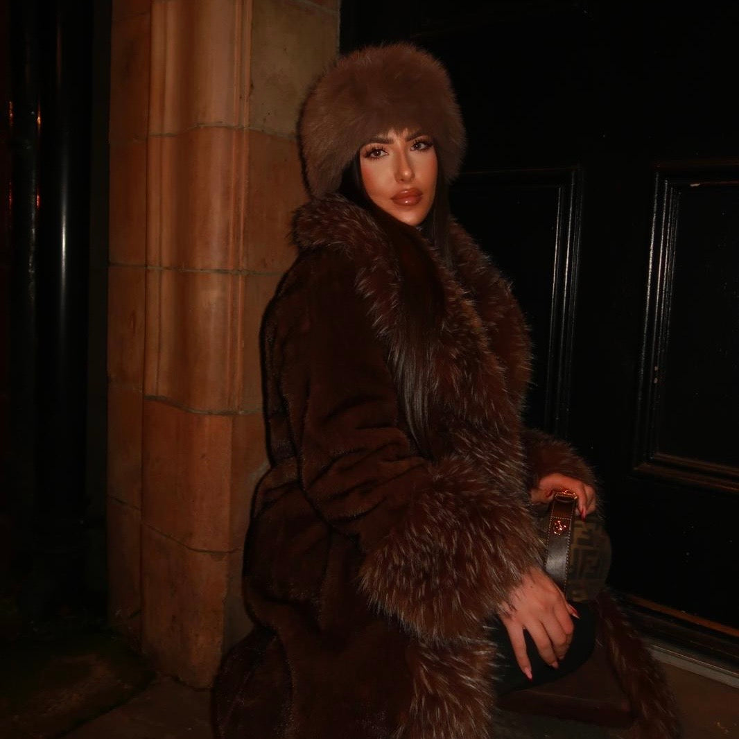 Brown cuff faux fur coat