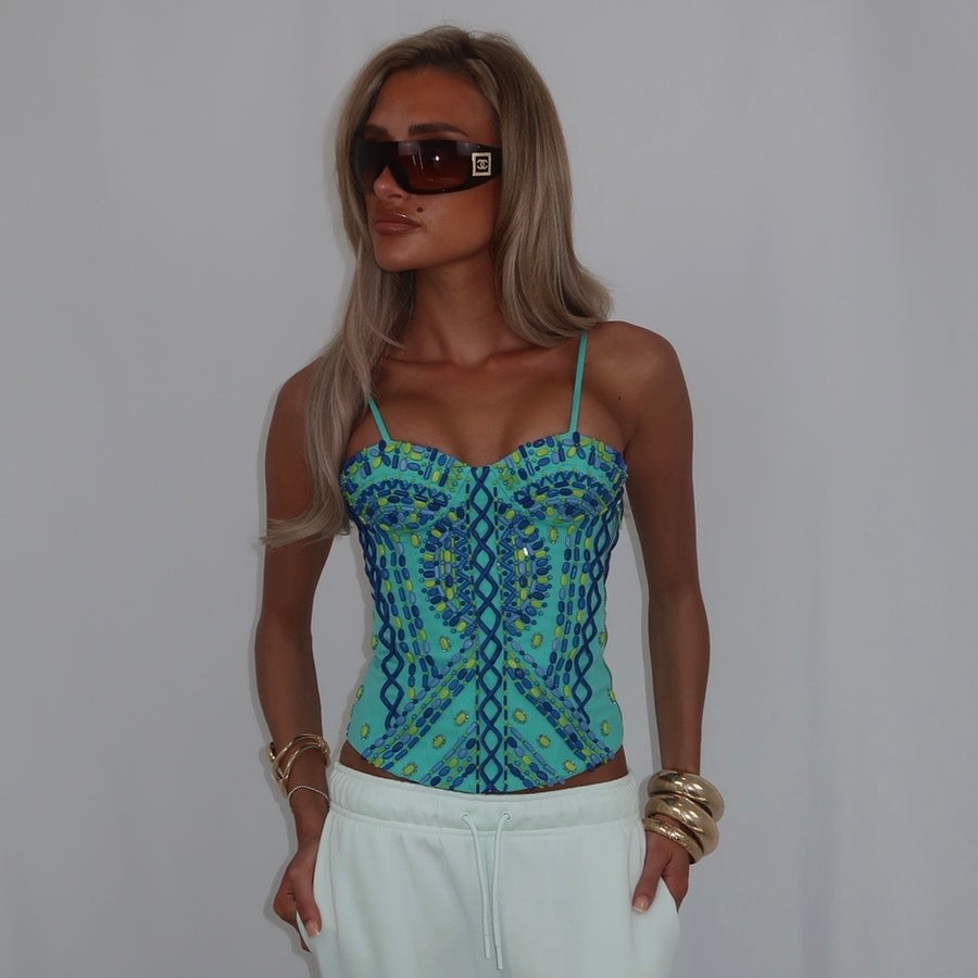 “Aztec” Corset in Blue