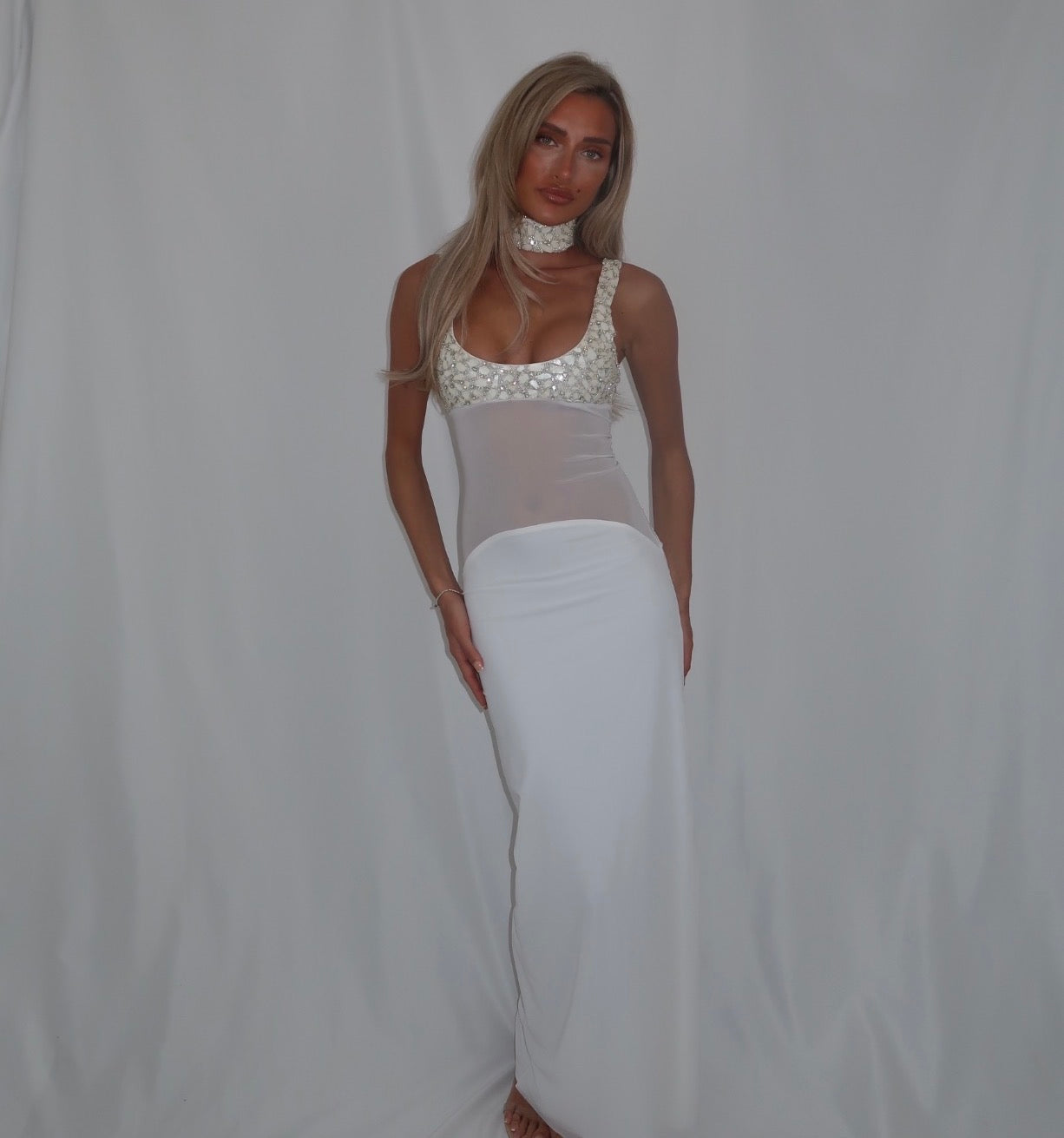 “Mosaic” maxi dress in white