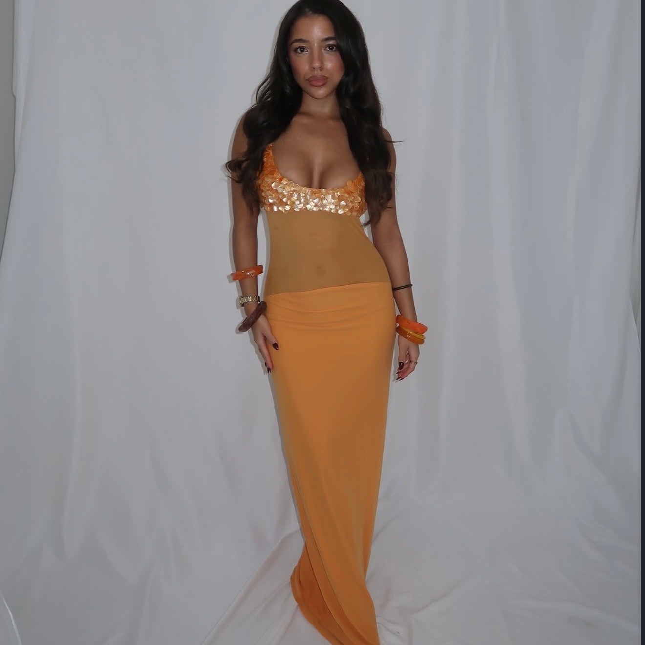 “Scale” maxi dress in orange