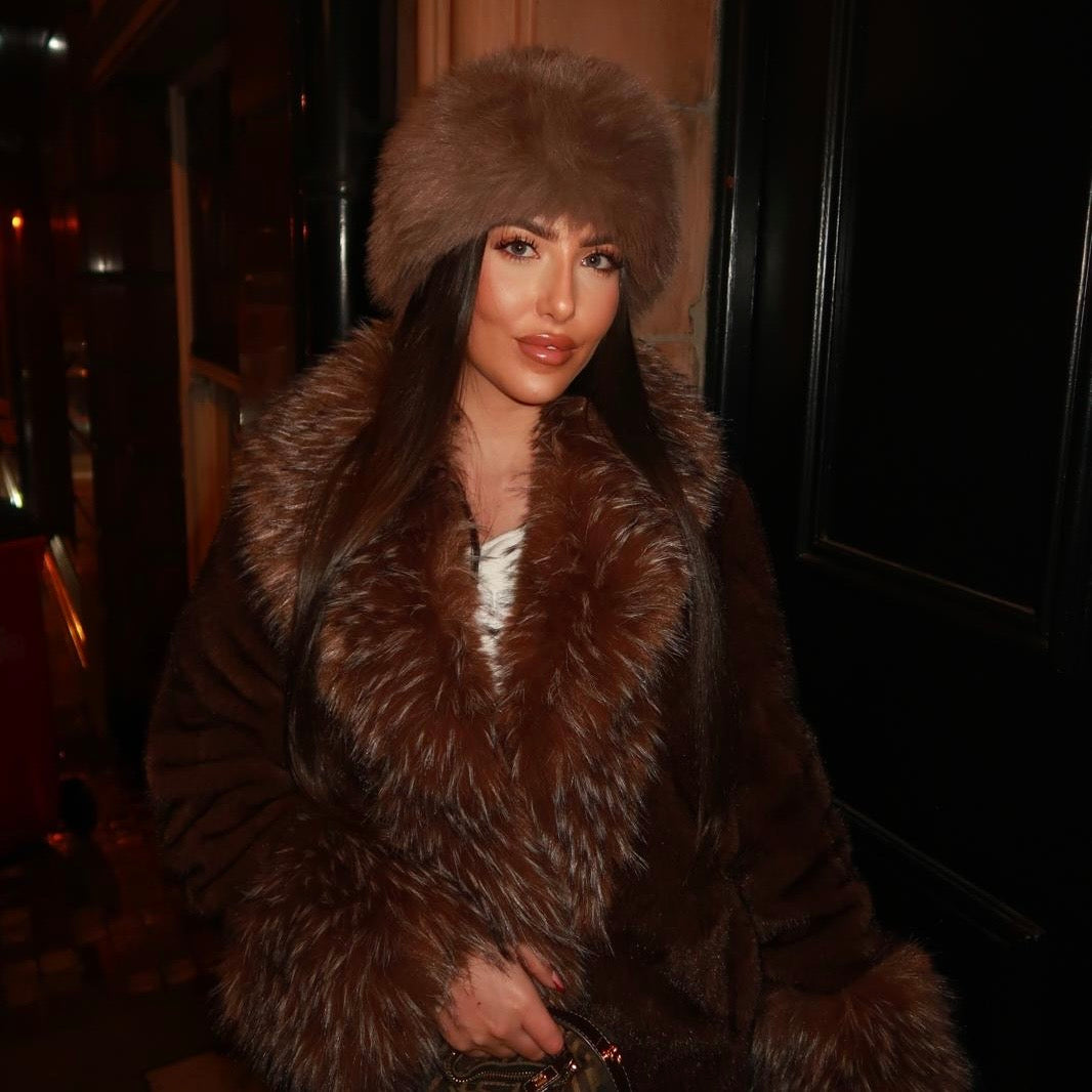 Brown cuff faux fur coat