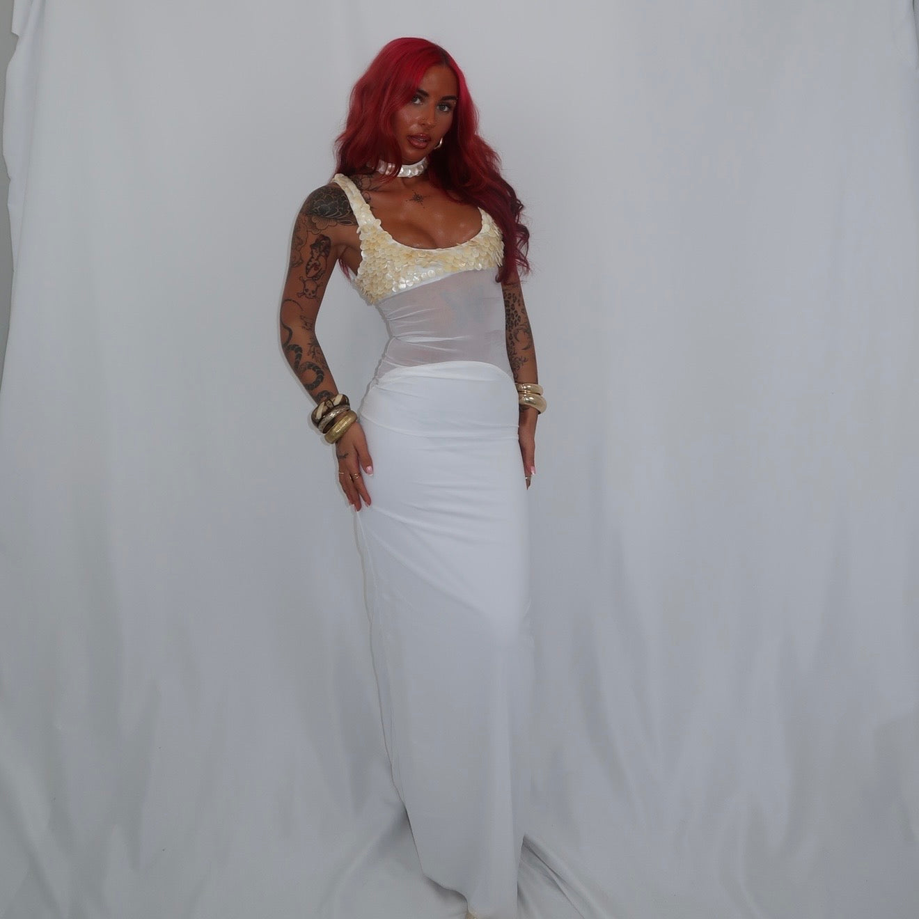 “Scale” maxi dress in white