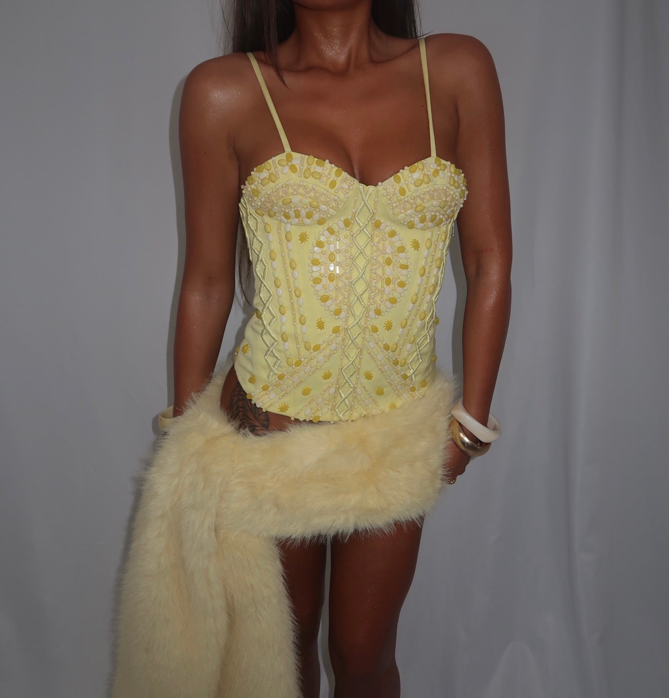 “Aztec” corset in cream yellow