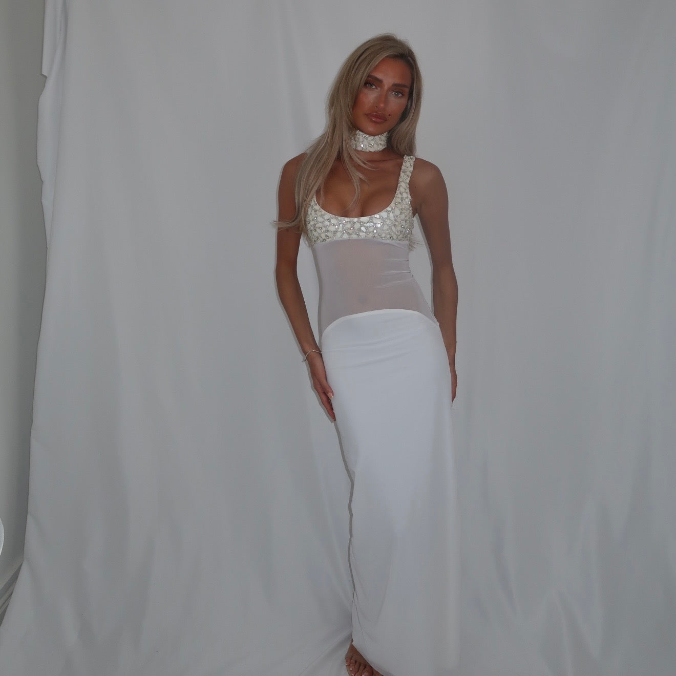 “Mosaic” maxi dress in white