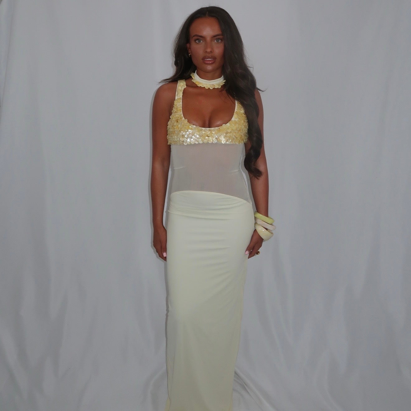 “Scale” maxi dress in lemon