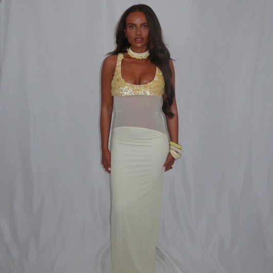 “Scale” maxi dress in lemon