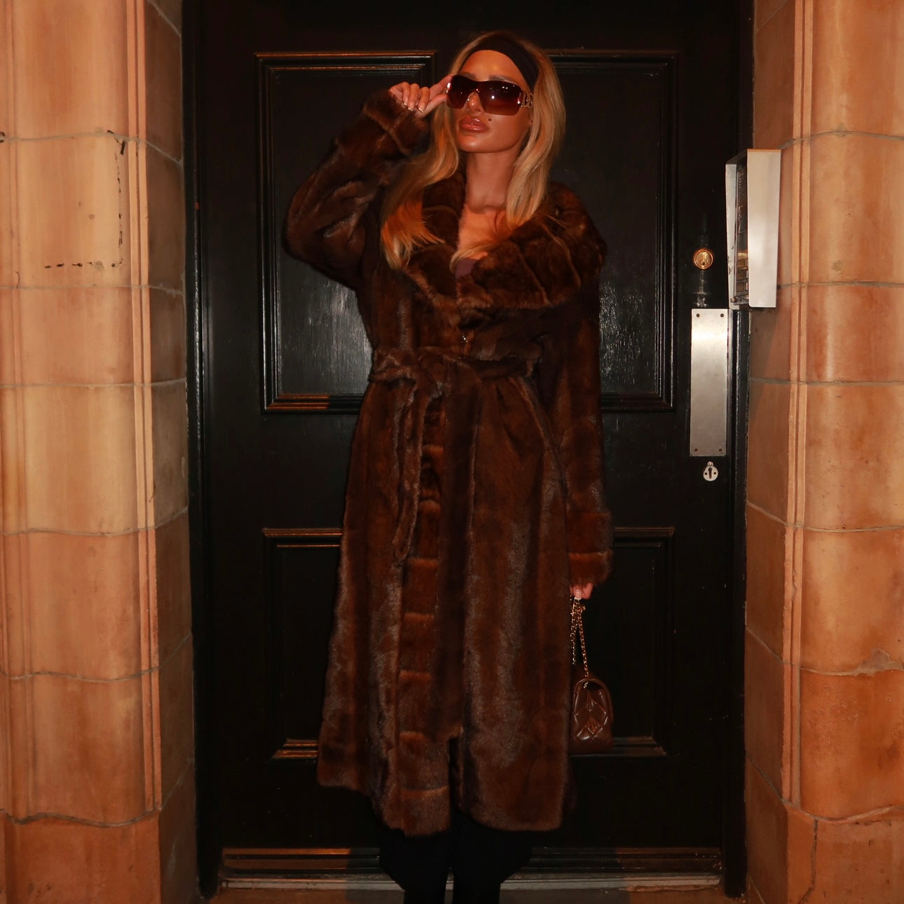 Chocolate brown faux fur coat