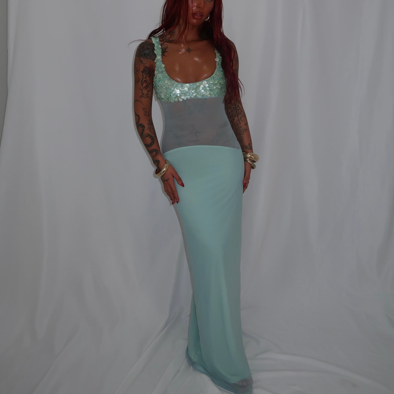 “Scale” maxi dress in light blue