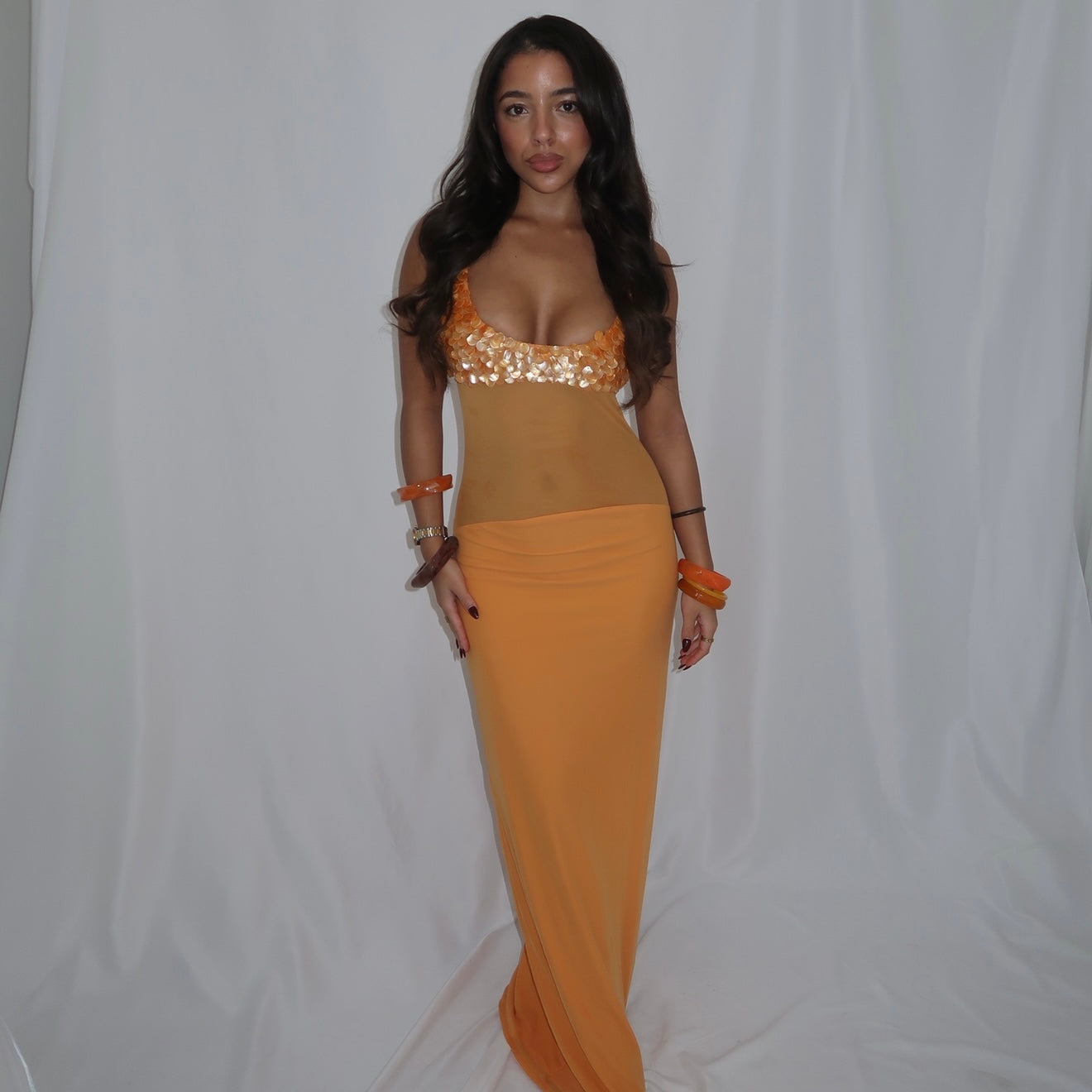 “Scale” maxi dress in orange