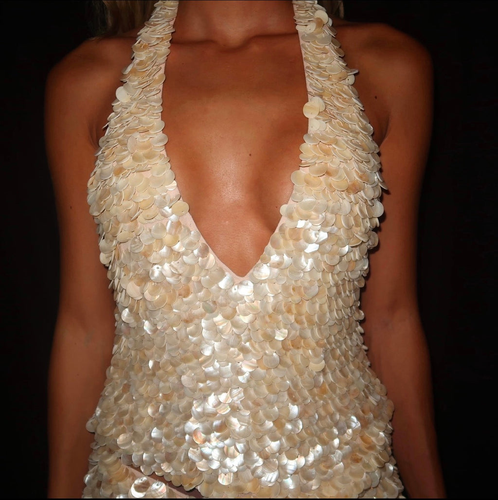 “Scale” halter neck top