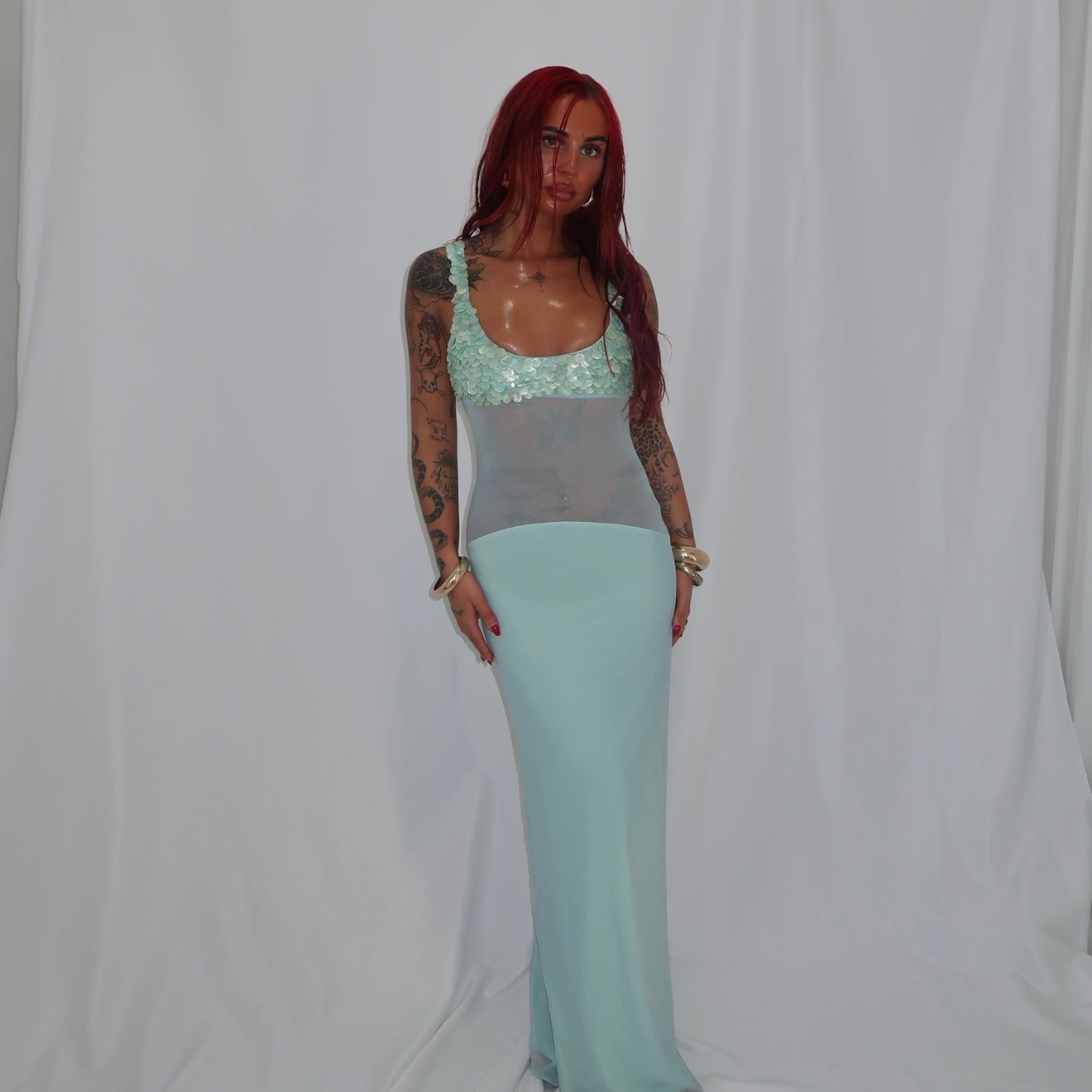 “Scale” maxi dress in light blue